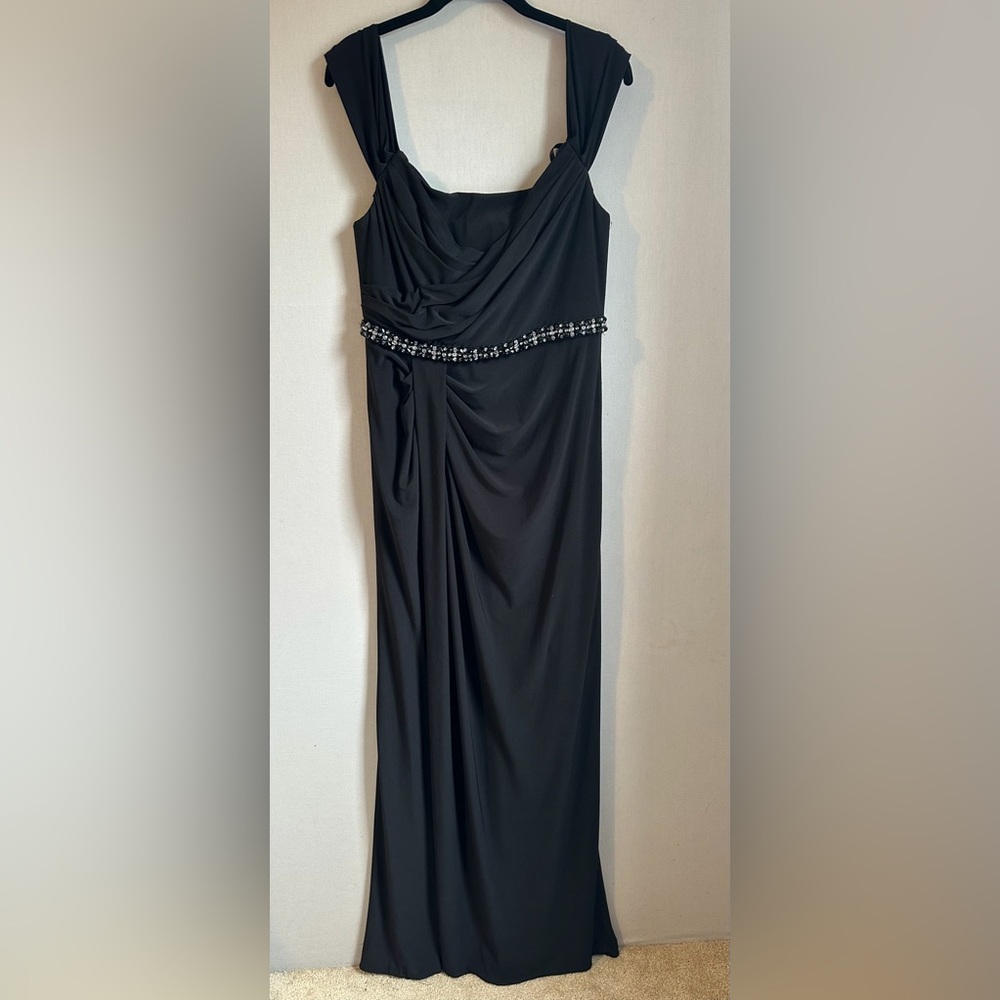 NWOT Adrianna Papell Black  Embellished Pleated Off the shoulder Gown. SIZE 12